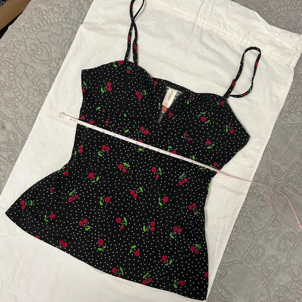 Vintage Y2K No Boundaries black red cherry🍒print zip up structured bustier tank